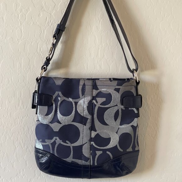 Coach Optic Metallic Signature Chain Navy Bag - Picture 4 of 7